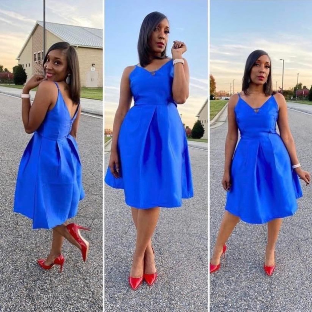 😍 Satin Blue Cocktail Dress
